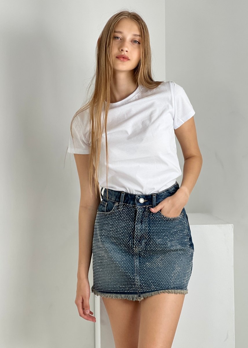 Gaiia Crystal - Embellished Denim Miniskirt - GAIIA